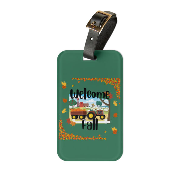 Welcome Fall! Luggage Tag w/Business Card Insert & Leather Strap