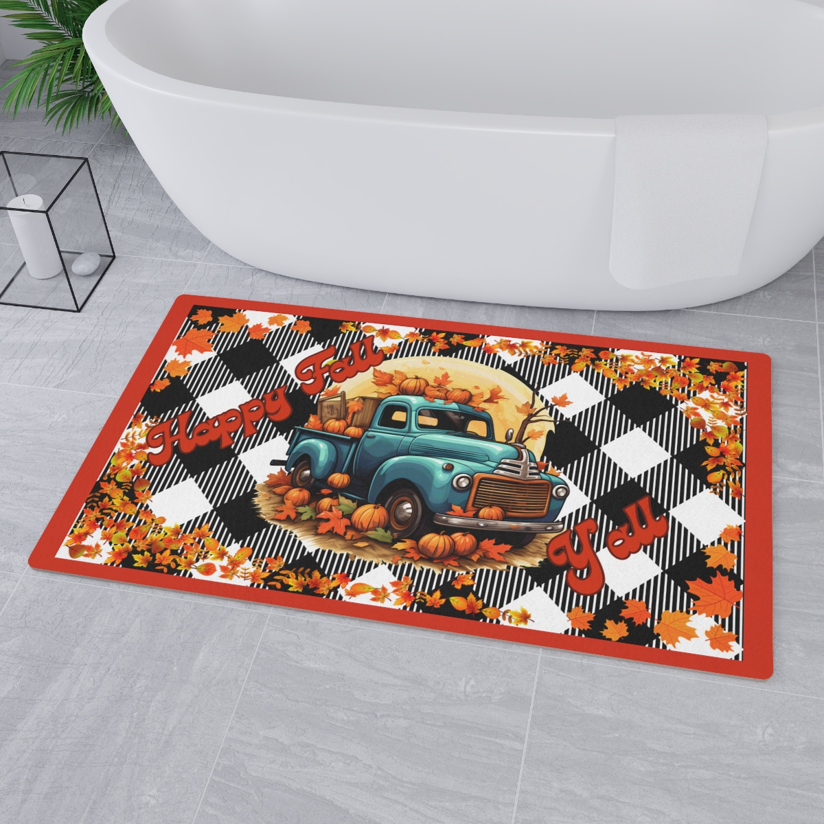 Happy Fall Y'all Floor Mat - Orange Background - Image 3