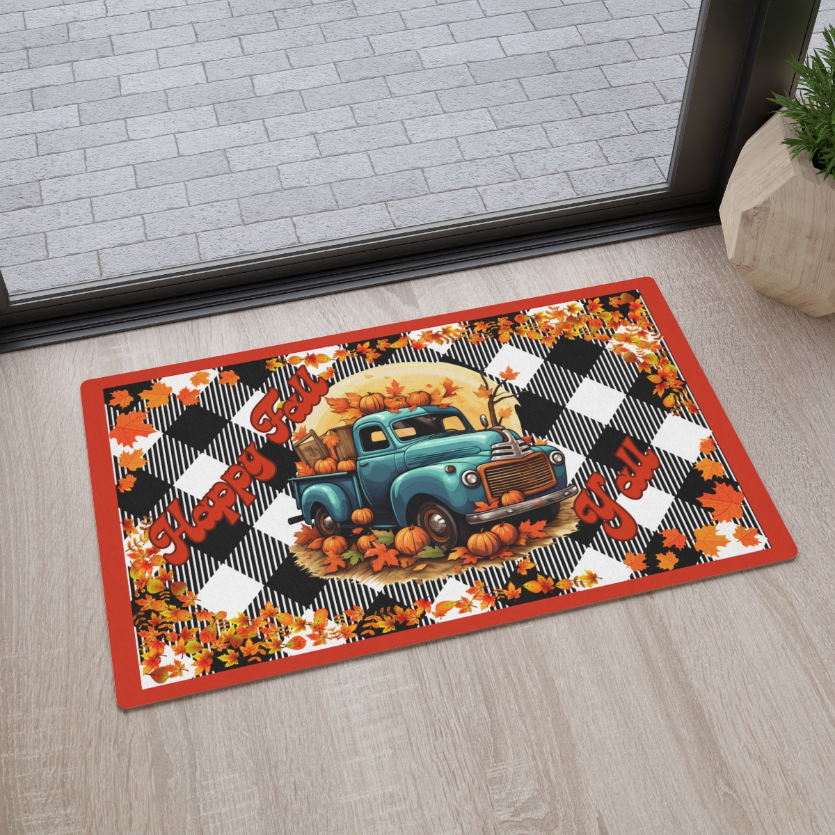 Happy Fall Y'all Floor Mat - Orange Background