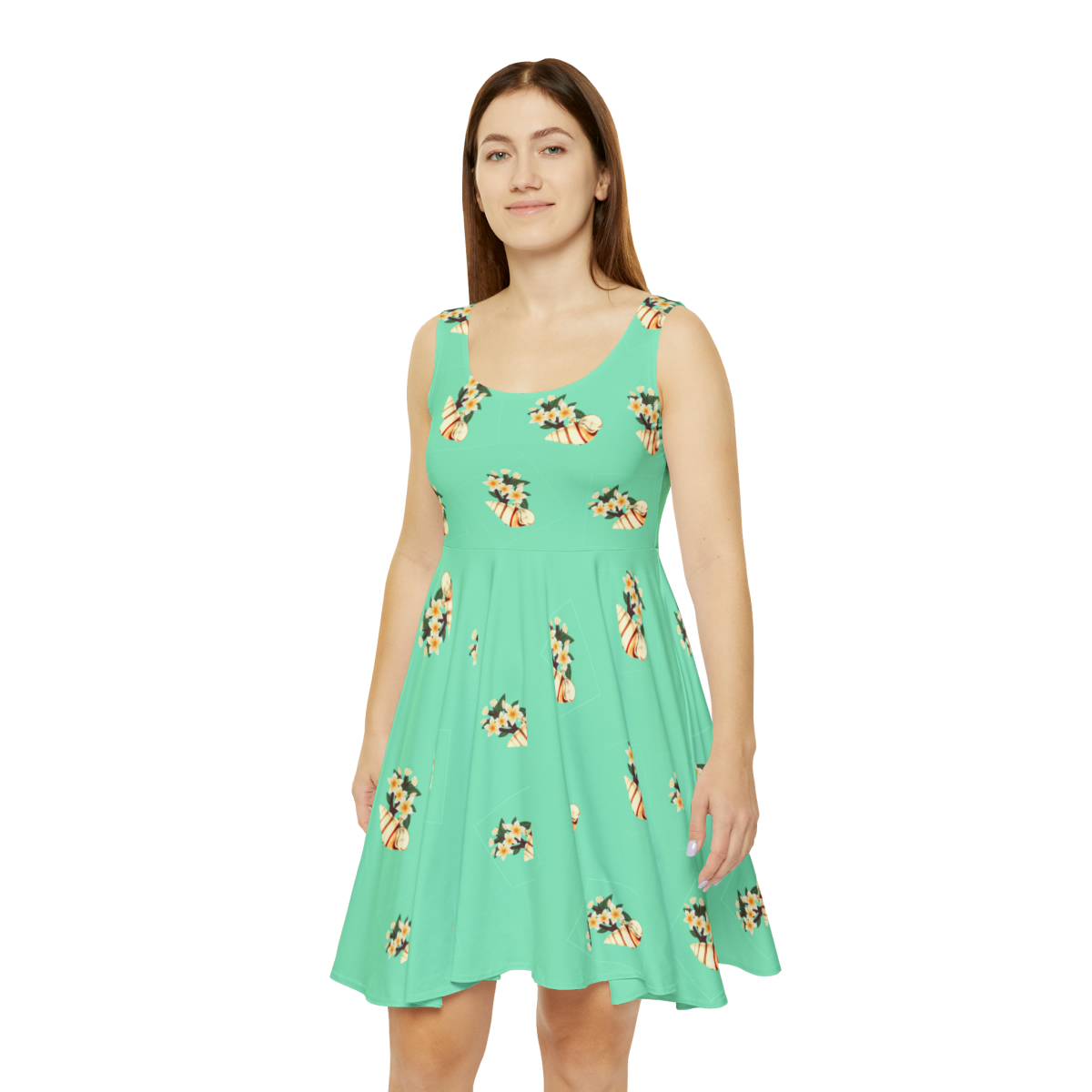 Plumeria/Seashell in Turquoise - Women's Skater Dress (AOP)