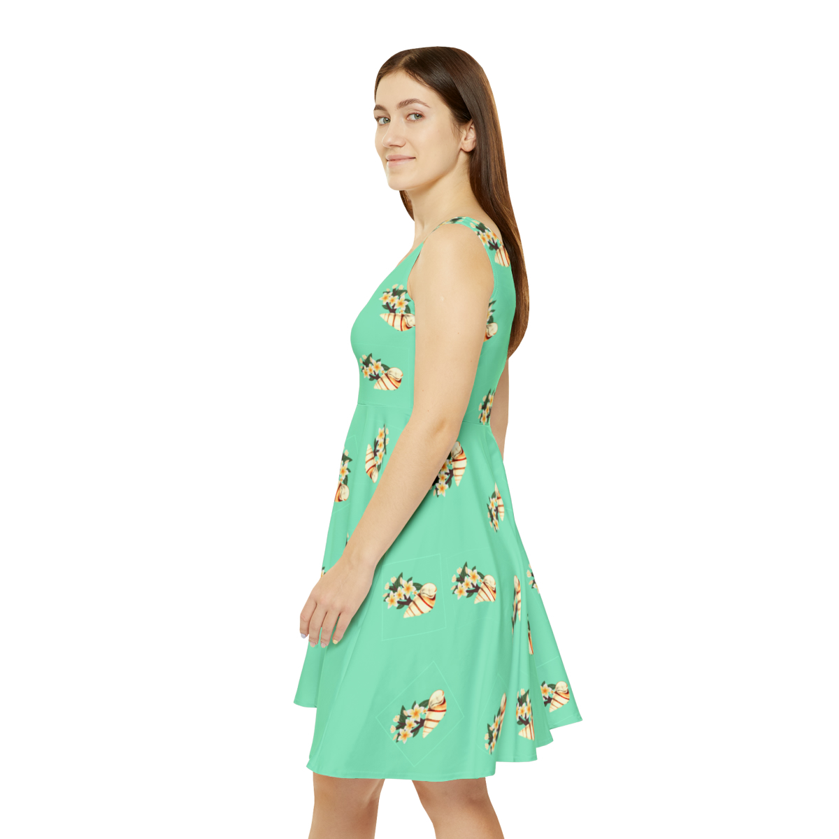 Plumeria/Seashell in Turquoise - Women's Skater Dress (AOP) - Image 3